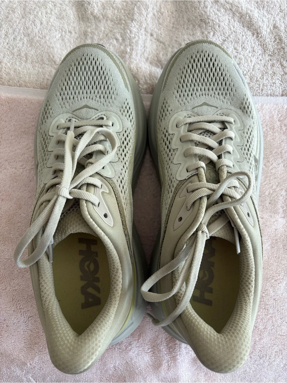 HOKA Women's Sneaker in Ecru with Pale Yellow Accent